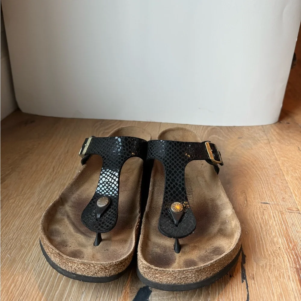 Birkenstock Gizeh Birko-Flor Metallic Stones Black sz42 US11 price firm!…